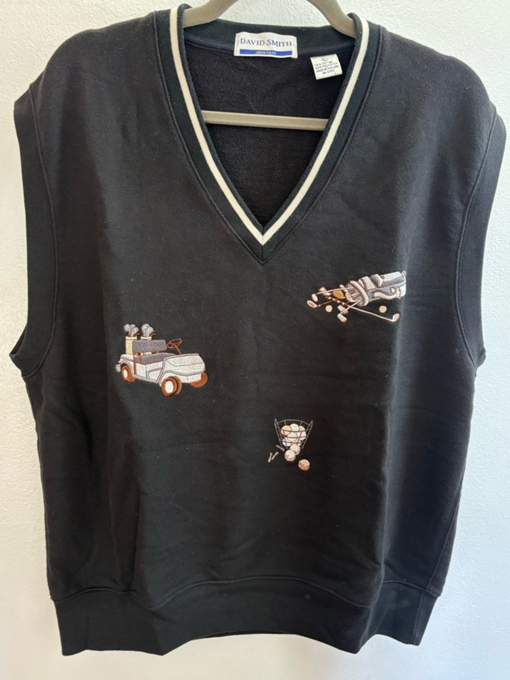 David Smith Black With Embroidery V-Neck Golf Vest L